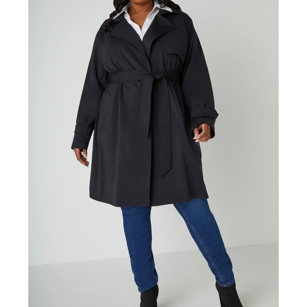 PLUS Size 22/24 3X | Women’s Black Stretch Twill Belted Trench Coat | NWT - Picture 6 of 6